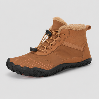 BareYeti barefoot winter boot in tan, hero view