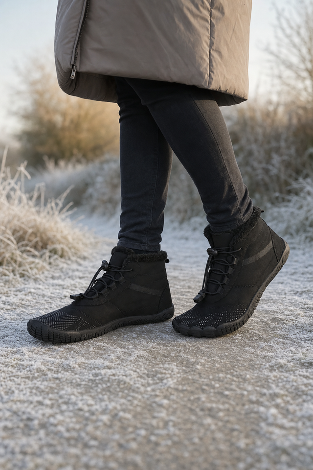 Walking easily along a frosty trail in the BareYeti